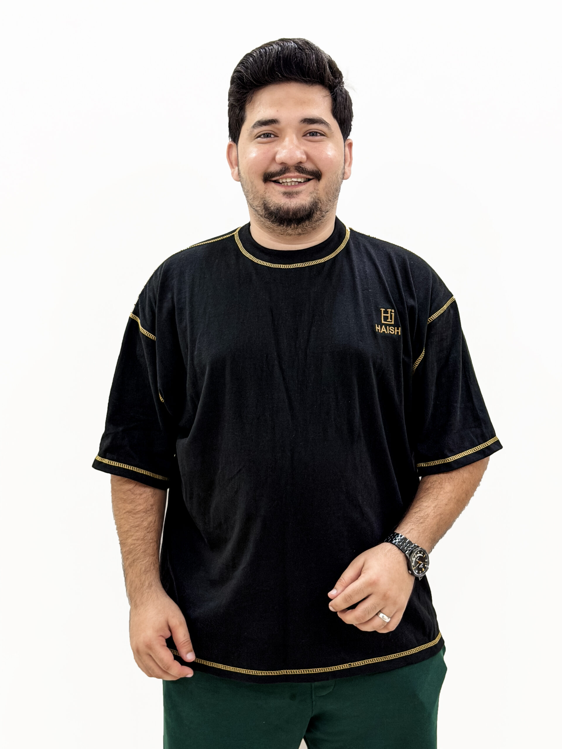 Men's Black T-Shirt with Gold Contrast Stitching