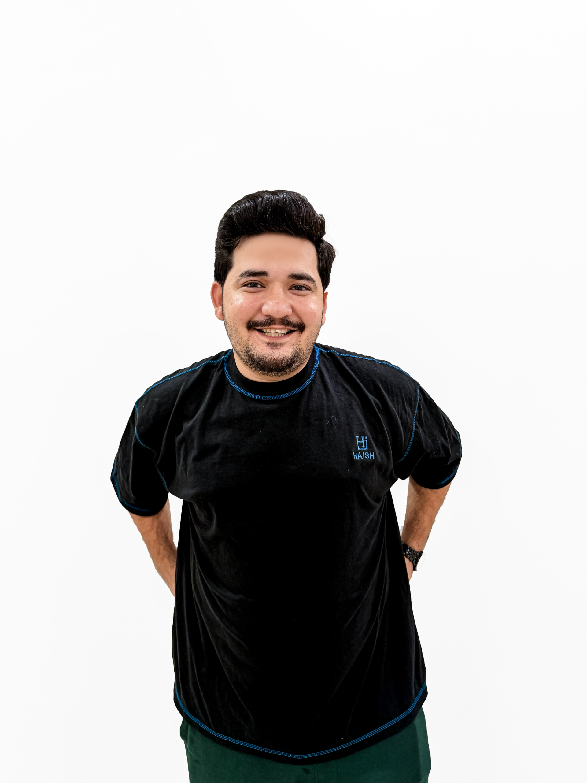 Men's Black T-Shirt with Blue Contrast Stitching