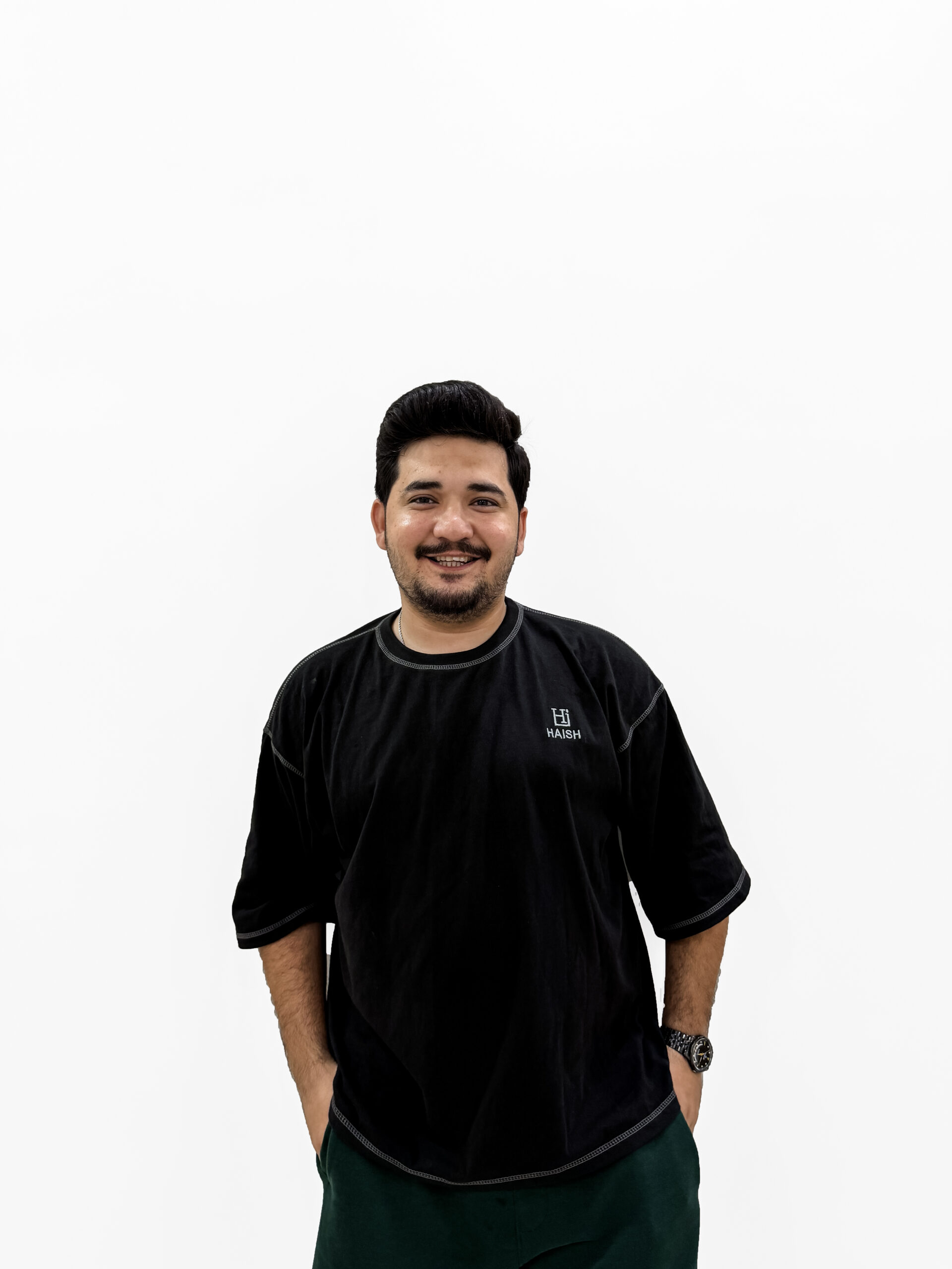 Men's Black T-Shirt with White Contrast Stitching